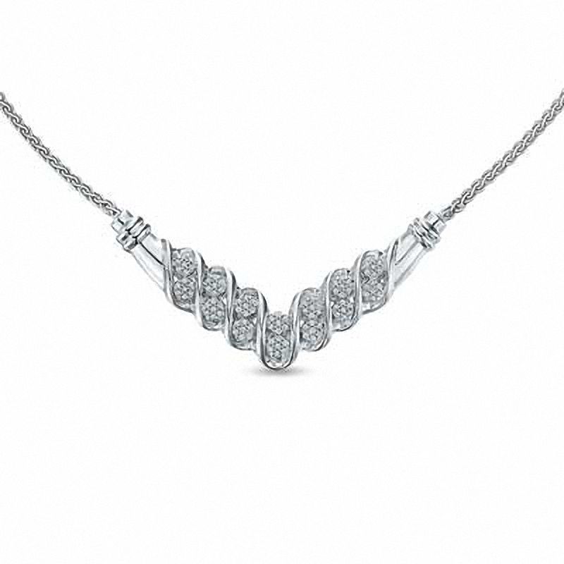 0.25 CT. T.W. Diamond Cluster Chevron Necklace in Sterling Silver - 16"