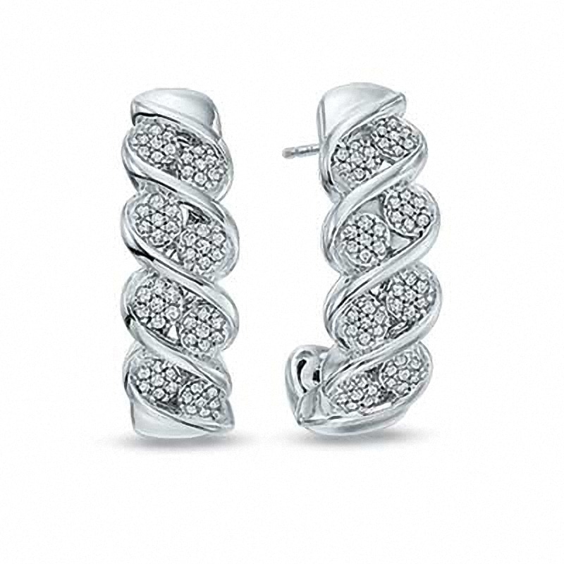 0.25 CT. T.W. Diamond Cluster Double Row Drop Earrings in Sterling Silver|Peoples Jewellers