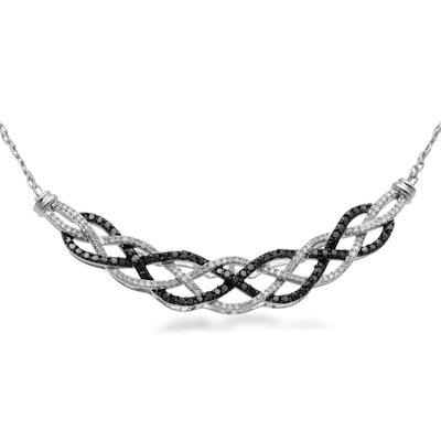 0.50 CT. T.W. Enhanced Black and White Diamond Loose Braid Necklace in Sterling Silver