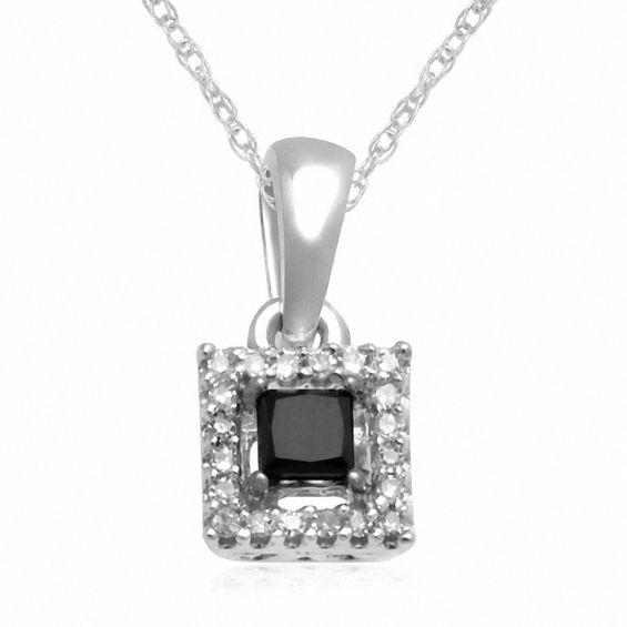 Black Mystique 0.20 CT. T.W. Enhanced Black and White Princess-Cut Diamond Pendant in Sterling Silver