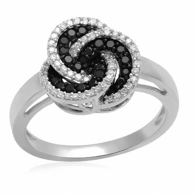 0.33 CT. T.W. Enhanced Black and White Diamond Knot Ring in Sterling Silver