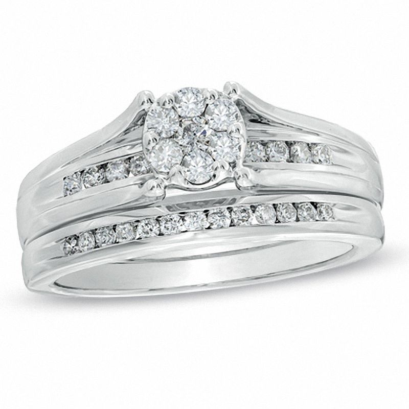 0.50 CT. T.W. Diamond Cluster Bridal Set in 14K White Gold|Peoples Jewellers
