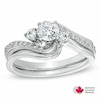 Thumbnail Image 0 of 0.75 CT. T.W. Certified Canadian Diamond Slant Bridal Set in 14K White Gold (I/I1)