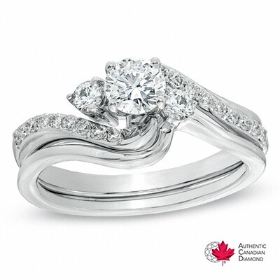 0.75 CT. T.W. Certified Canadian Diamond Slant Bridal Set in 14K White Gold (I/I1)