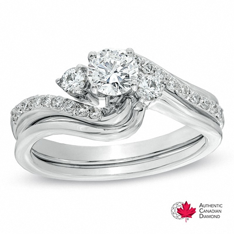 0.75 CT. T.W. Certified Canadian Diamond Slant Bridal Set in 14K White Gold (I/I1)|Peoples Jewellers
