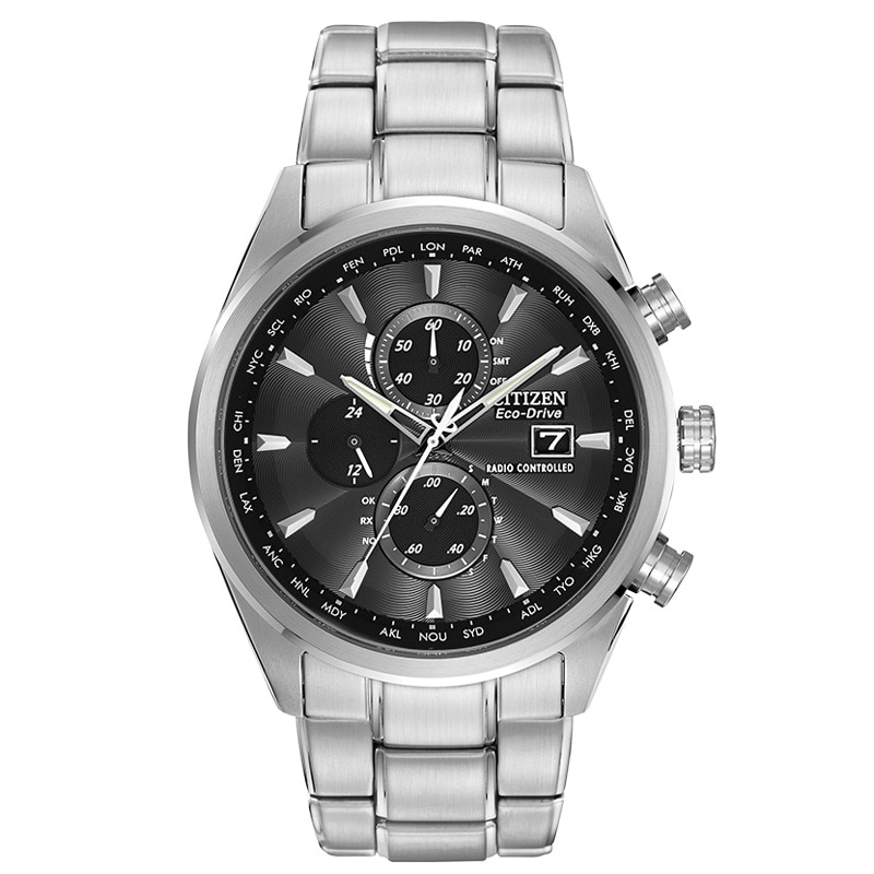 Men's Citizen Eco-Drive® World Chronograph A-T Watch with Black Dial (Model: AT8010-58E)