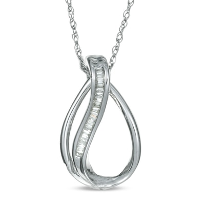 0.10 CT. T.W. Baguette Diamond Teardrop Pendant in Sterling Silver