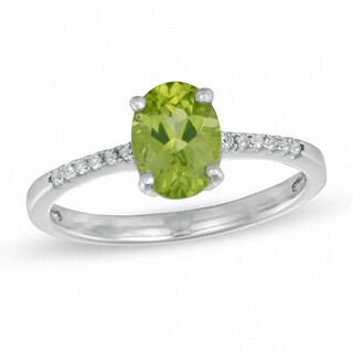 Oval Peridot and White Lab-Created Sapphire Ring in Sterling Silver