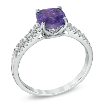 9.0mm Cushion-Cut Amethyst and Lab-Created White Sapphire Ring in Sterling Silver