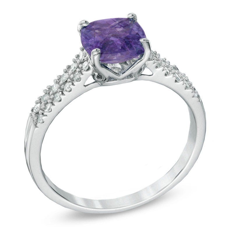 9.0mm Cushion-Cut Amethyst and Lab-Created White Sapphire Ring in Sterling Silver|Peoples Jewellers