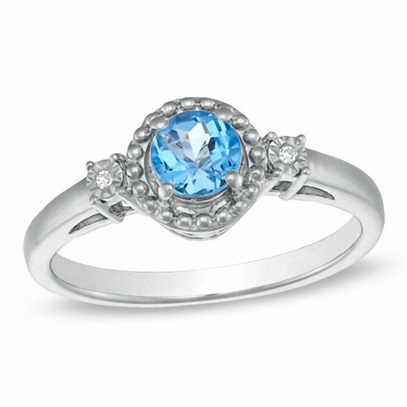 5.0mm Blue Topaz and Diamond Accent Ring in Sterling Silver