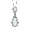 Thumbnail Image 0 of Pear-Shaped Lab-Created Opal and White Sapphire Drop Pendant in Sterling Silver