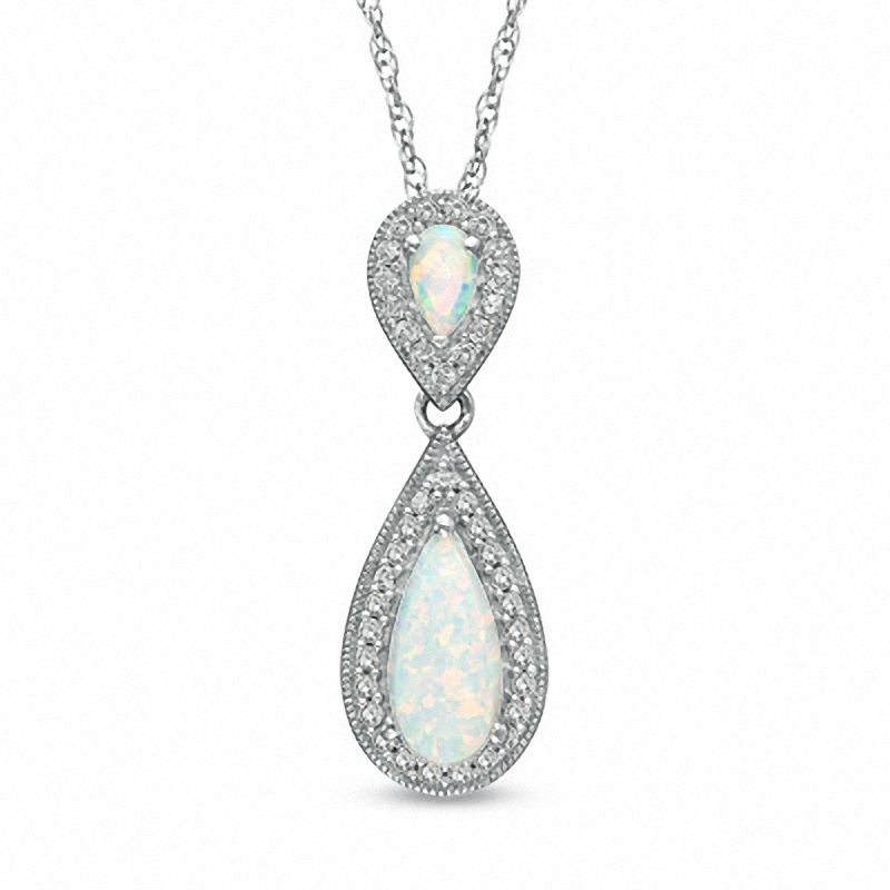 Pear-Shaped Lab-Created Opal and White Sapphire Drop Pendant in Sterling Silver