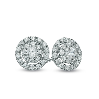 0.50 CT. T.W. Diamond Double Frame Stud Earrings in 10K White Gold