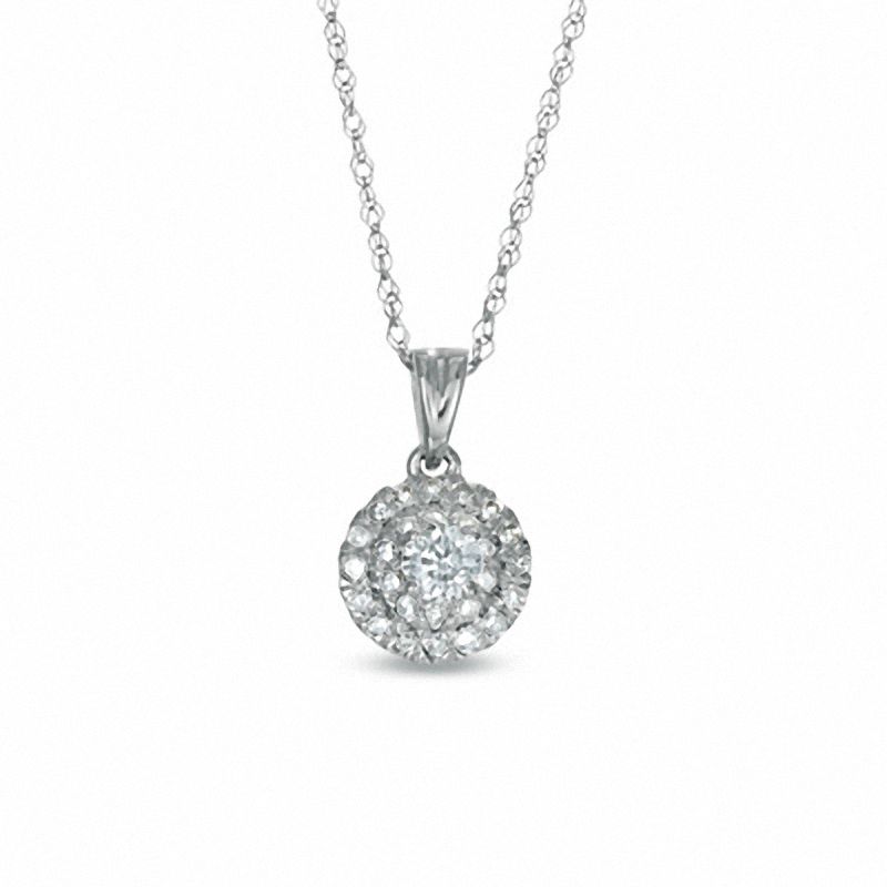 0.25 CT. T.W. Diamond Double Frame Circle Pendant in 10K White Gold|Peoples Jewellers