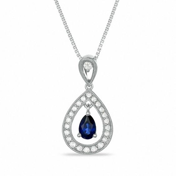 Pear-Shaped Lab-Created Blue and White Sapphire Pendant in Sterling Silver