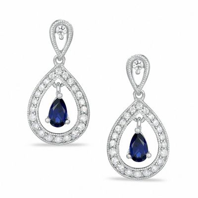 Pear-Shaped Lab-Created Blue and White Sapphire Earrings in Sterling Silver