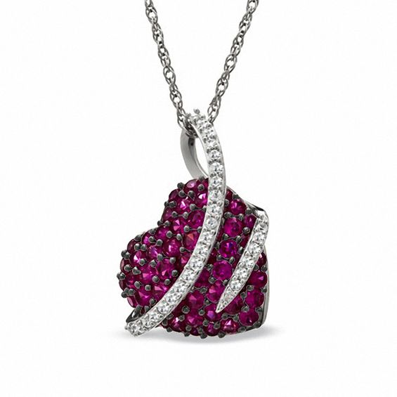 Lab-Created Ruby and White Sapphire Heart Pendant in Sterling Silver