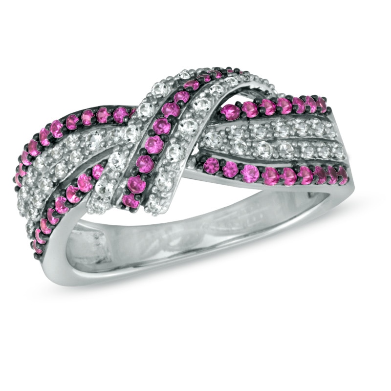 Lab-Created Ruby and White Sapphire Ribbon Ring in Sterling Silver