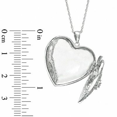 Lab-Created White Sapphire Heart Locket Pendant in Sterling Silver