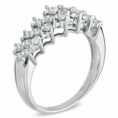 1.00 CT. T.W. Diamond Cluster Double Row Anniversary Ring in 10K White Gold