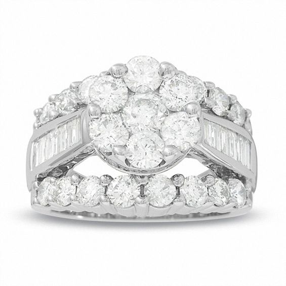 4.00 CT. T.W. Diamond Cluster Split Shank Engagement Ring in 14K White Gold