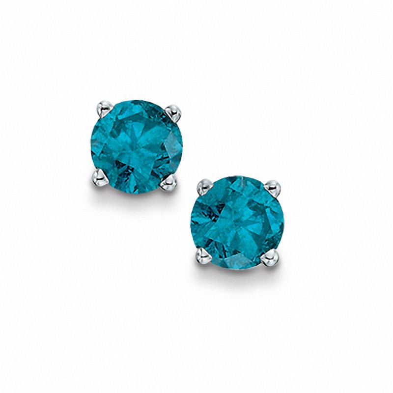 CT. T.W. Enhanced Blue Diamond Solitaire Stud Earrings in 10K White Gold|Peoples Jewellers