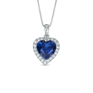 12.0mm Heart-Shaped Lab-Created Ceylon and White Sapphire Pendant in Sterling Silver