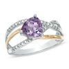 Thumbnail Image 0 of 7.0mm Trillion-Cut Amethyst and Lab-Created White Sapphire Ring in Sterling Silver with 14K Gold Plate