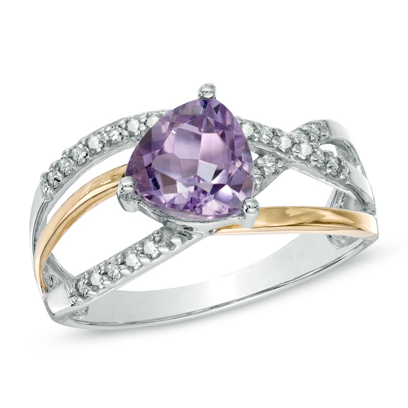 7.0mm Trillion-Cut Amethyst and Lab-Created White Sapphire Ring in Sterling Silver with 14K Gold Plate