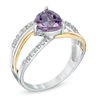 Thumbnail Image 1 of 7.0mm Trillion-Cut Amethyst and Lab-Created White Sapphire Ring in Sterling Silver with 14K Gold Plate