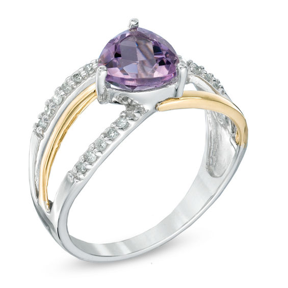 7.0mm Trillion-Cut Amethyst and Lab-Created White Sapphire Ring in Sterling Silver with 14K Gold Plate