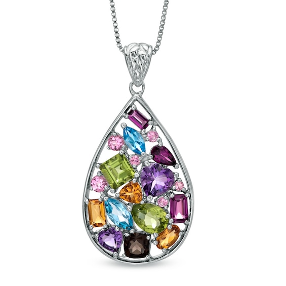 Multi-Gemstone Mosaic Pendant in Sterling Silver