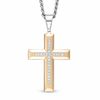 Thumbnail Image 0 of Men's 0.12 CT. T.W. Diamond Cross Pendant in Two-Tone Stainless Steel - 24"