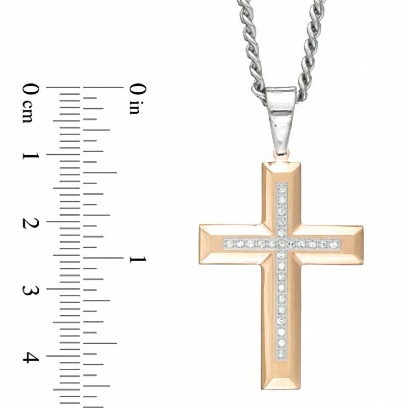 Men's 0.12 CT. T.W. Diamond Cross Pendant in Two-Tone Stainless Steel - 24"