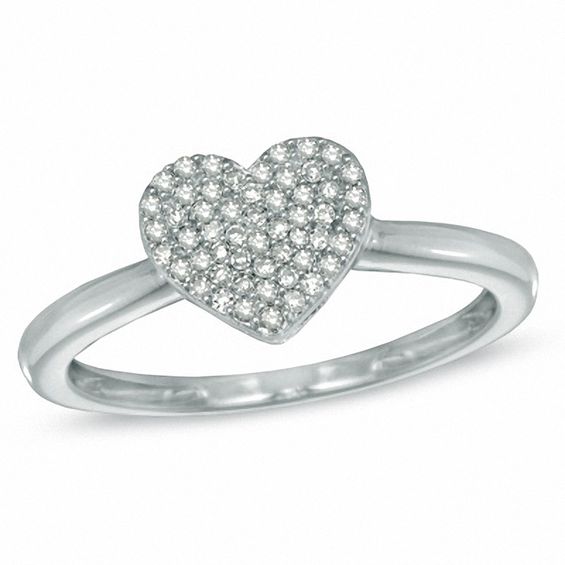 0.14 CT. T.W. Diamond Cluster Heart Ring in 10K White Gold