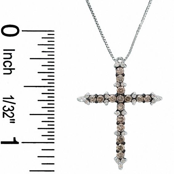 0.50 CT. T.W. Champagne and White Diamond Cross Pendant in 10K White Gold