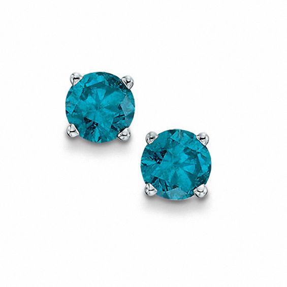 CT. T.W. Enhanced Blue Diamond Solitaire Stud Earrings in 10K White Gold