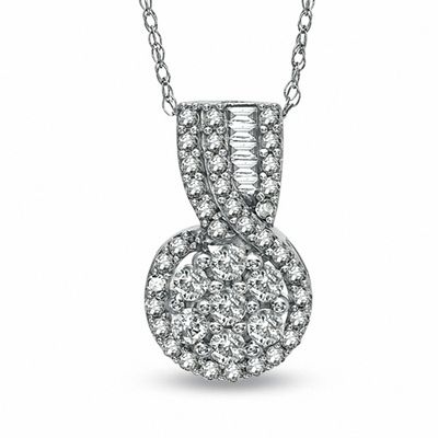 0.49 CT. T.W. Diamond Cluster Swirl Pendant in 10K White Gold