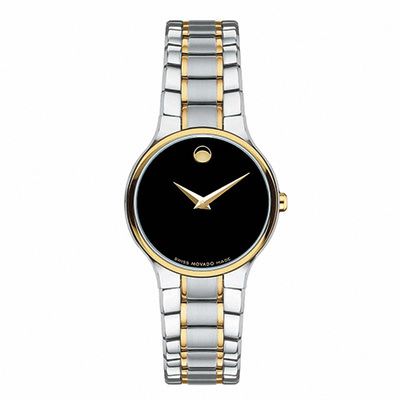 Ladies' Movado Serio Two-Tone Stainless Steel Watch with Black Dial (Model: 0606389)