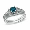 Thumbnail Image 1 of 1.00 CT. T.W. Enhanced Blue and White Diamond Vintage-Style Bridal Set in 14K White Gold