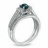 Thumbnail Image 2 of 1.00 CT. T.W. Enhanced Blue and White Diamond Vintage-Style Bridal Set in 14K White Gold