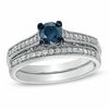 Thumbnail Image 0 of 0.75 CT. T.W. Enhanced Blue and White Diamond Vintage-Style Bridal Set in 14K White Gold