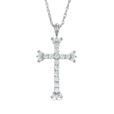 Lab-Created White Sapphire Cross Pendant in Sterling Silver