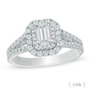 Thumbnail Image 0 of Vera Wang Love Collection 1.29 CT. T.W. Emerald-Cut Diamond Split Shank Frame Engagement Ring in 14K White Gold
