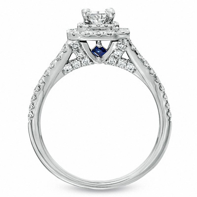 Vera Wang Love Collection 1.29 CT. T.W. Emerald-Cut Diamond Split Shank Frame Engagement Ring in 14K White Gold