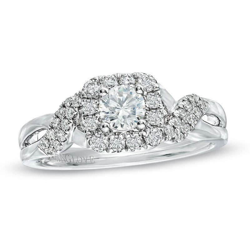 Vera Wang Love Collection 0.75 CT. T.W. Diamond Frame Twist Engagement Ring in 14K White Gold|Peoples Jewellers