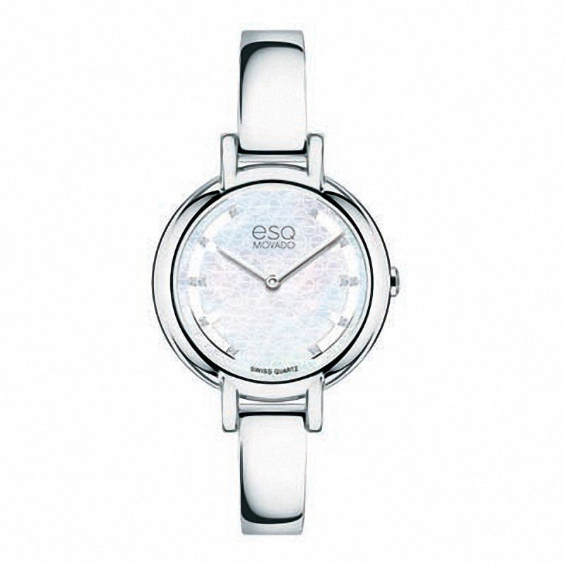 Ladies' ESQ Movado Contempo Diamond Accent Bangle Watch with White Mother-of-Pearl Dial (Model: 07101405)|Peoples Jewellers