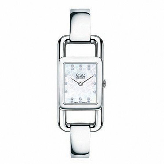 Ladies' ESQ Movado Angle Diamond Accent Bangle Watch with Square Mother-of-Pearl Dial (Model: 07101406)