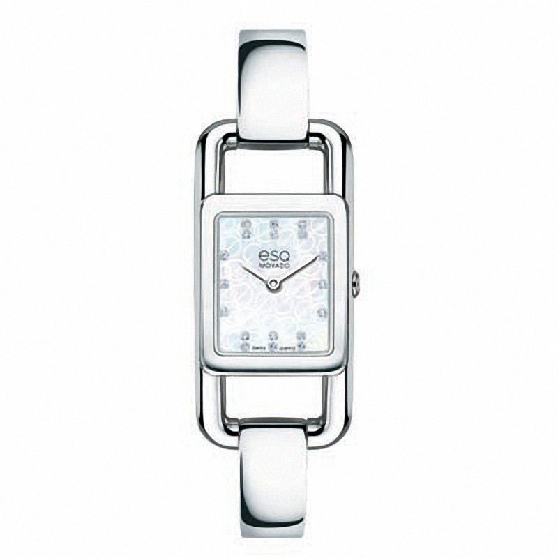 Ladies' ESQ Movado Angle Diamond Accent Bangle Watch with Square Mother-of-Pearl Dial (Model: 07101406)|Peoples Jewellers